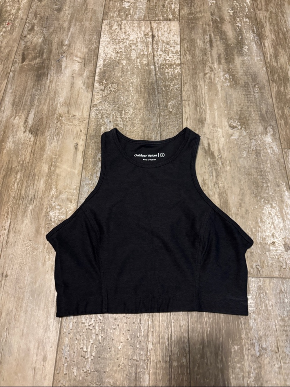 Outdoor Voices Black Ribbed High-Neck Crop Tank Top size small Push
